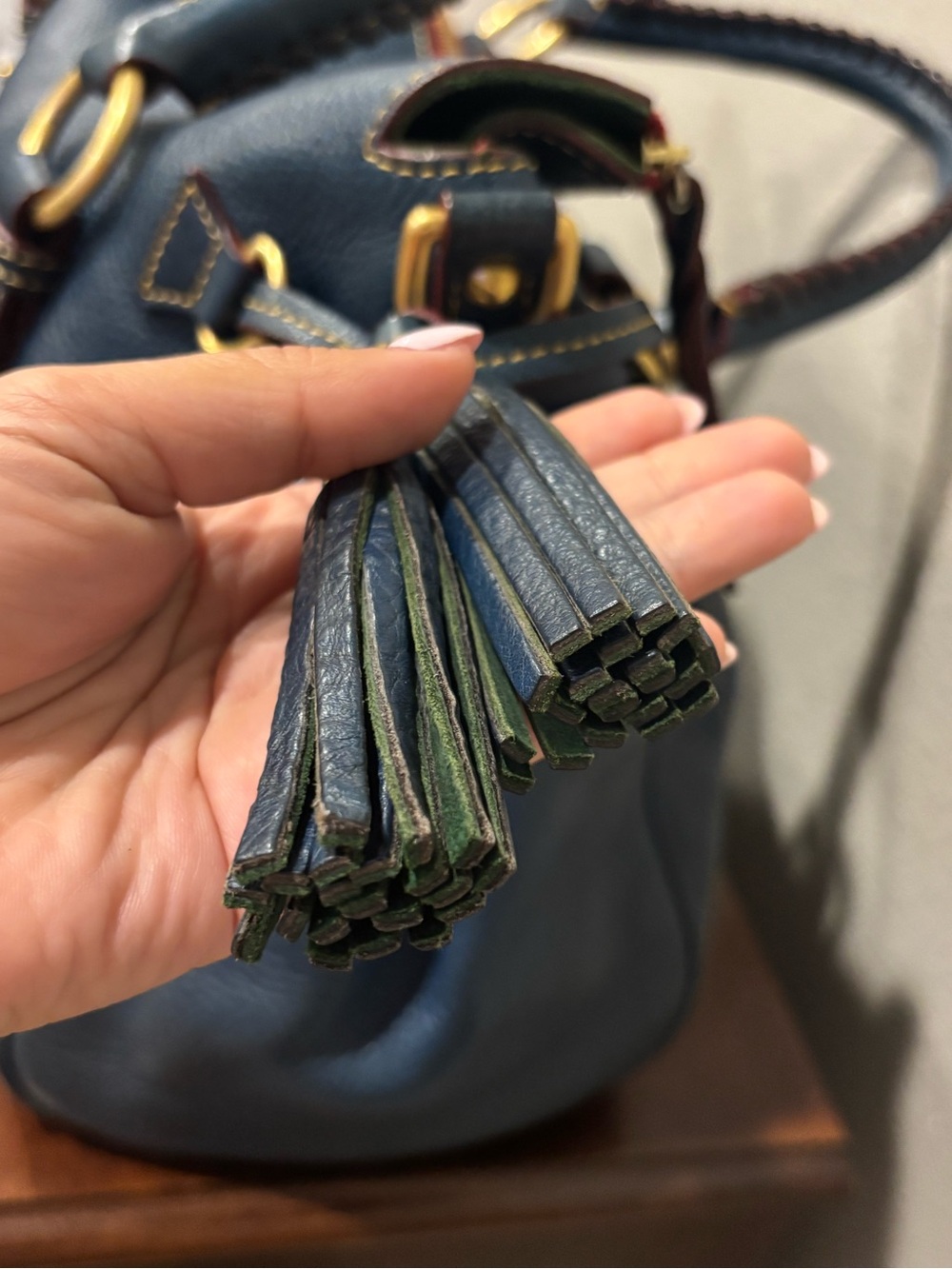 Dooney & Bourke Florentine Large Satchel Denim Blue with Red Interior - Picture 10 of 15